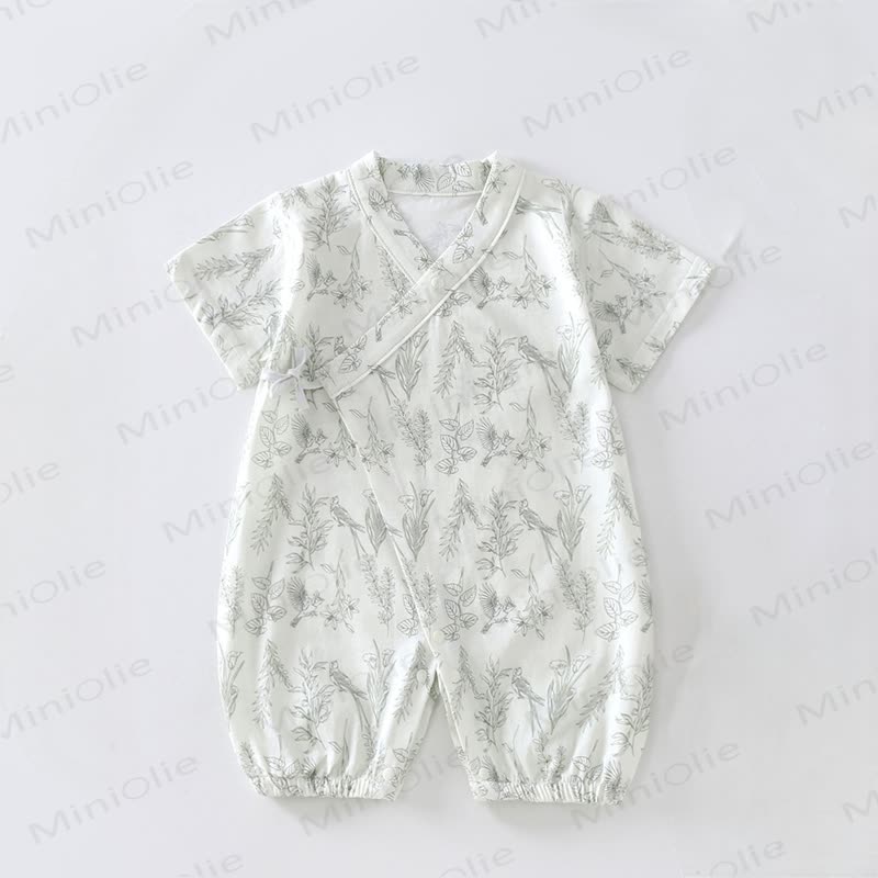 Baby Birds and Flowers Kimono Romper - Green - 18-24M - image 2