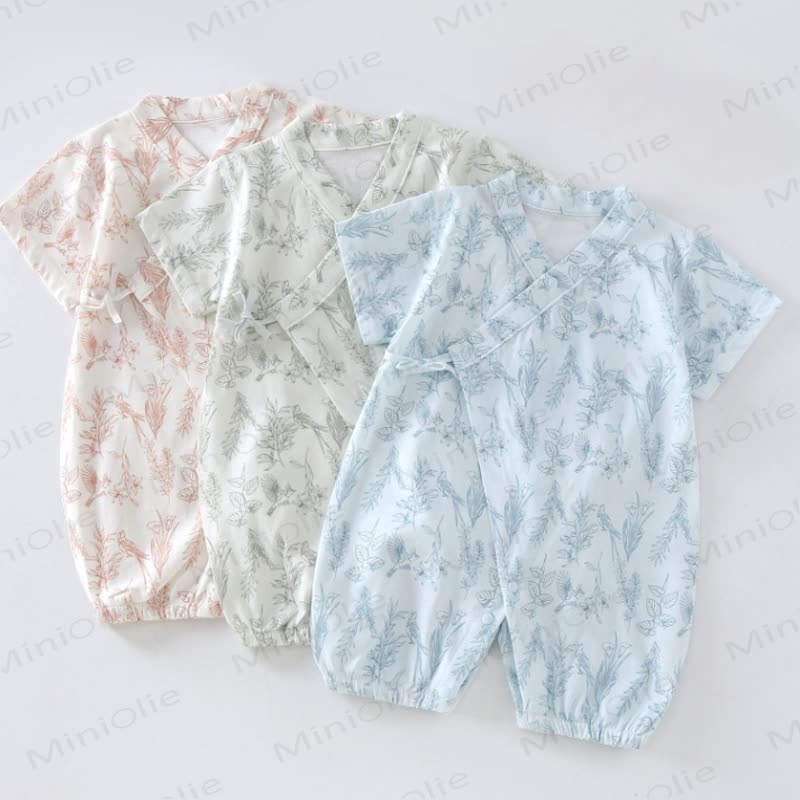 Baby Birds and Flowers Kimono Romper - image 1