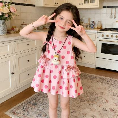 Toddler Kid Girls Flower or Dots or Animal Print Sleeveless Dress - Pink Dots - 10-11T - image 4