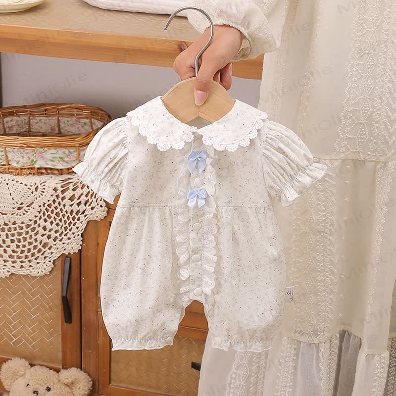 Baby Blue Bow Floral Romper - White - 12-18M - image 1