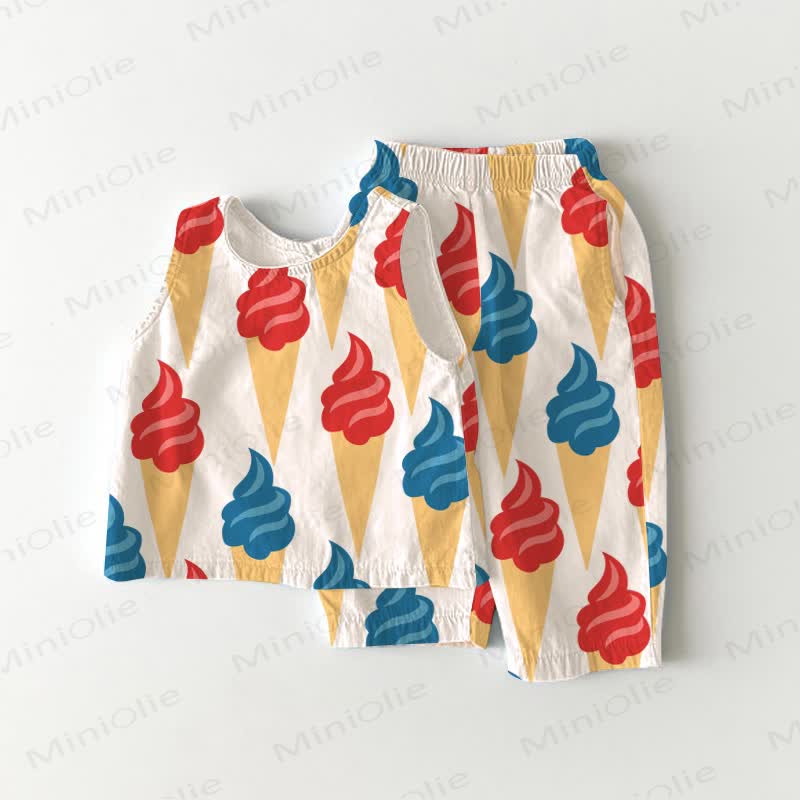 Baby Toddler Girl Ice Cream White Sleeveless 2-piece Set - White - 3-4T - image 1