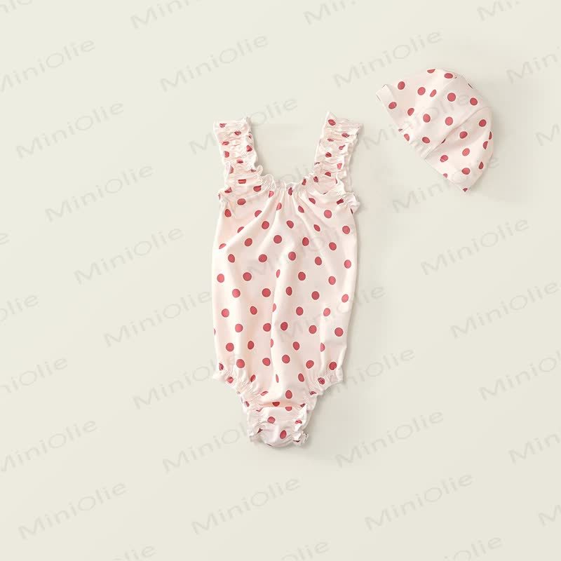 Toddler Girl Polka Dot Ruffle Swim Dress Soft Stretch - Pink - 8-9T - image 2