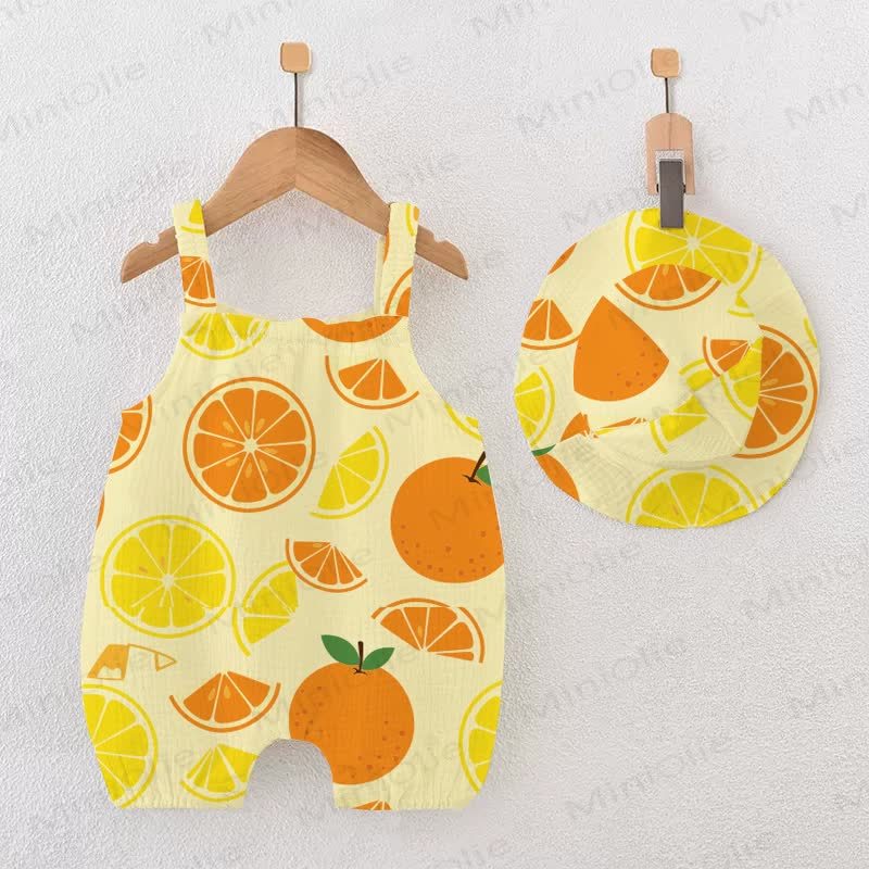 Baby Lemon and Orange Yellow Romper with Hat - Yellow - 18-24M - image 1