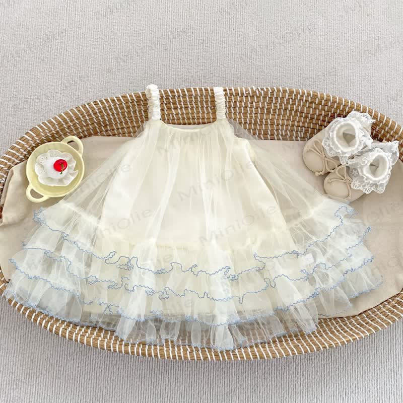 Baby Toddler Girls Cotton Lace Tulle Dress - Beige - 4-5T - image 3