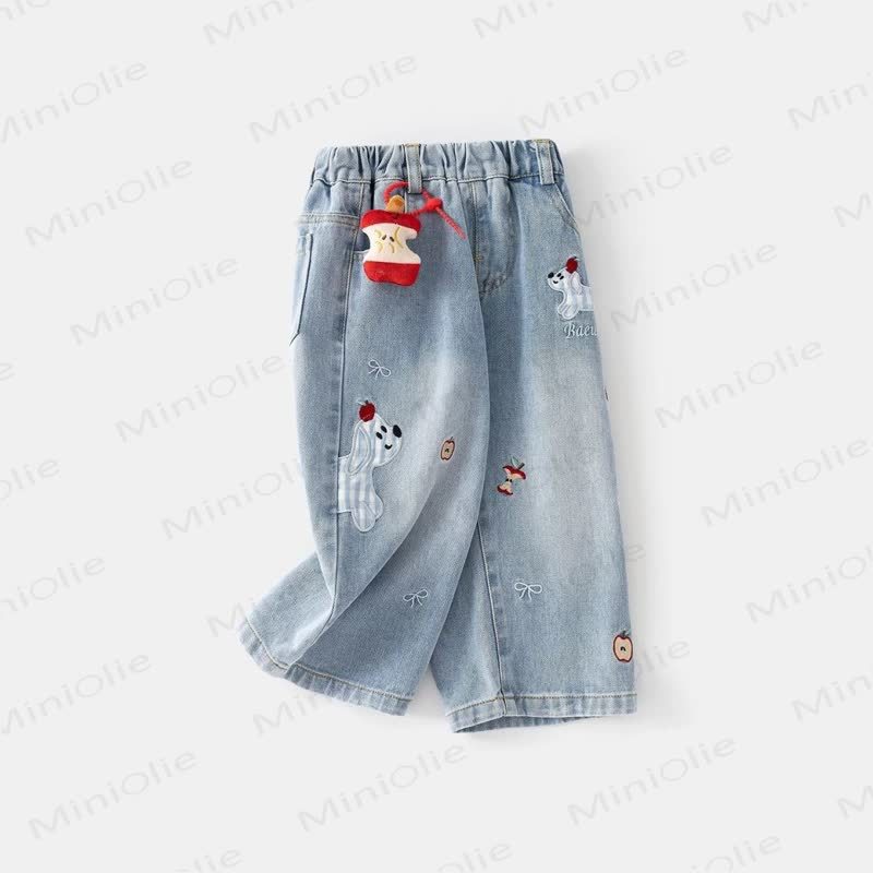 Toddler Girls Dog and Apple Print Denim Pants - image 2
