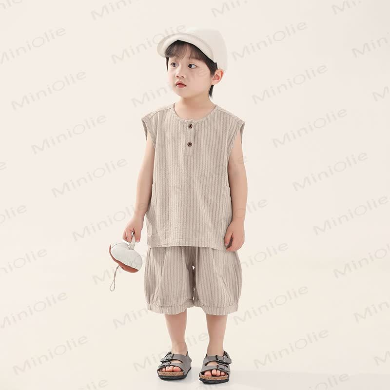 Toddler Boys Cotton Striped Tank Top and Shorts Set - Green - 8-9T - image 2