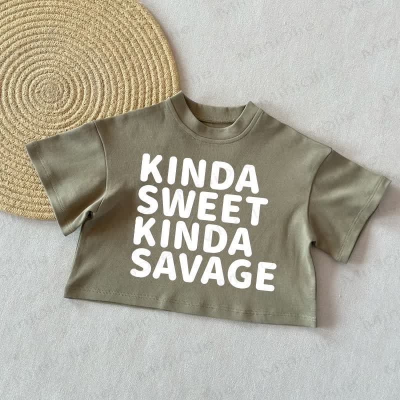 KINDA SWEET KINDA SAVAGE Baby Summer Casual T-Shirt - Grey Green - 2-3T - image 2