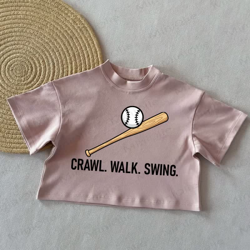 CRAWL. WALK. SWING. Baby Baseball Summer Casual T-Shirt - Coral Pink - 2-3T - image 3