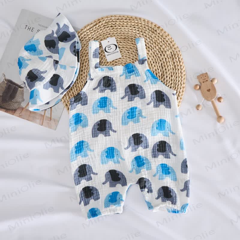 Baby Blue & Grey Elephants Jumpsuit with Hat - image 2