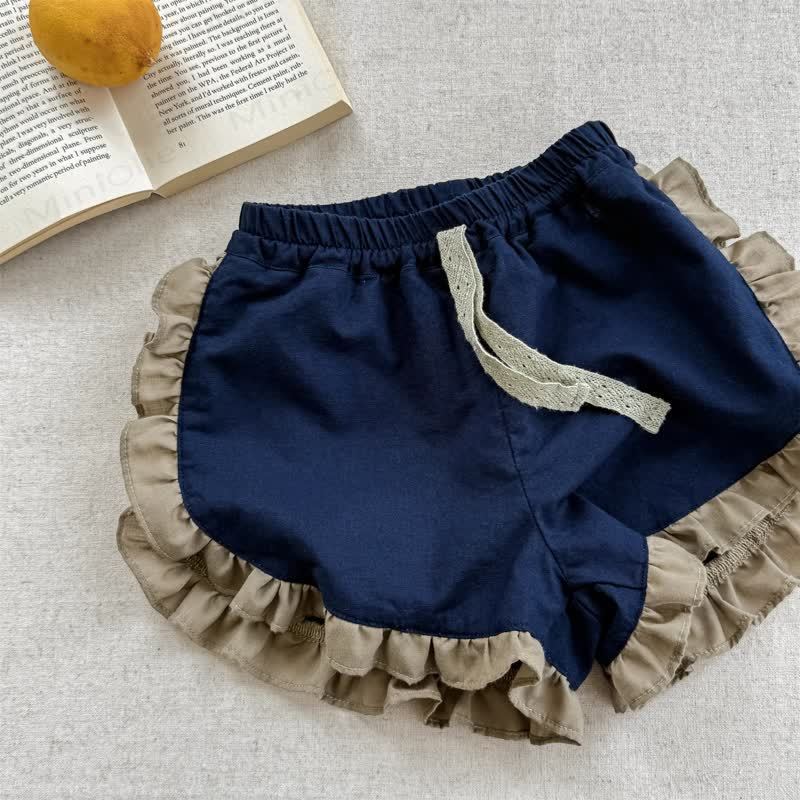 Toddler Soft Cotton Floral Trim Shorts - Navy - 6-7T - image 3