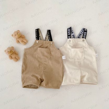 Baby Solid Color Teddy Bear Ribbed Romper - image 1