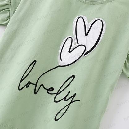 LOVELY Toddler Girl Green Heart Ruffle Sleeve Tee - image 3