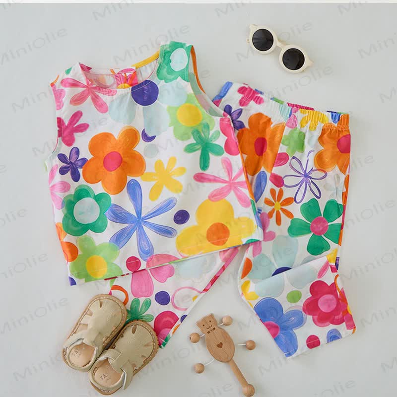 Baby Toddler Colorful Flower Sleeveless 2-piece Set - image 2