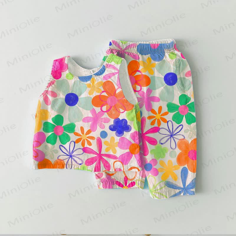 Baby Toddler Colorful Flower Sleeveless 2-piece Set - White - 3-5T - image 1