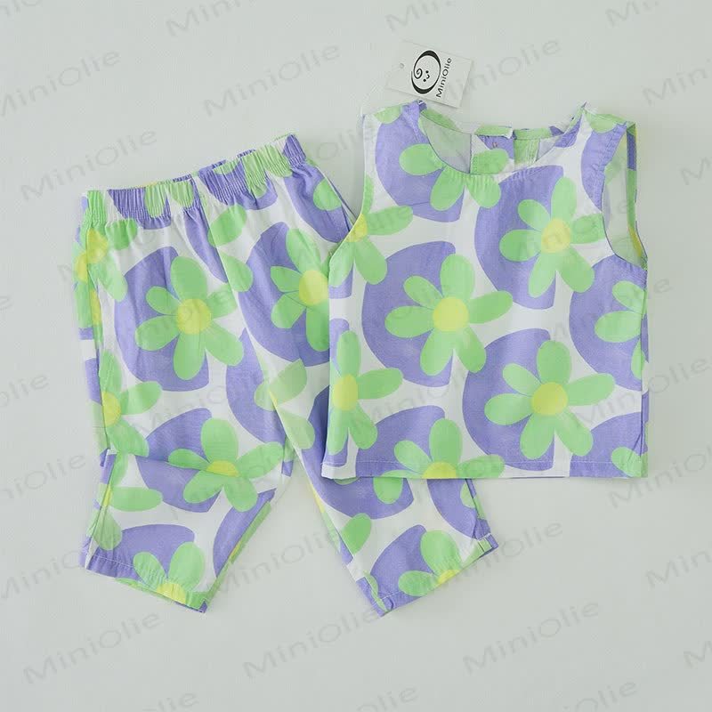 Baby 2-piece Flower Dot Blue Sleeveless Set - image 2