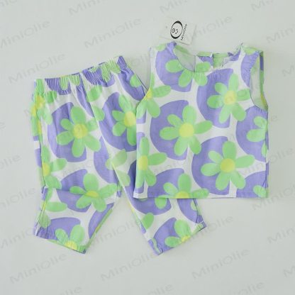 Baby 2-piece Flower Dot Blue Sleeveless Set - image 2