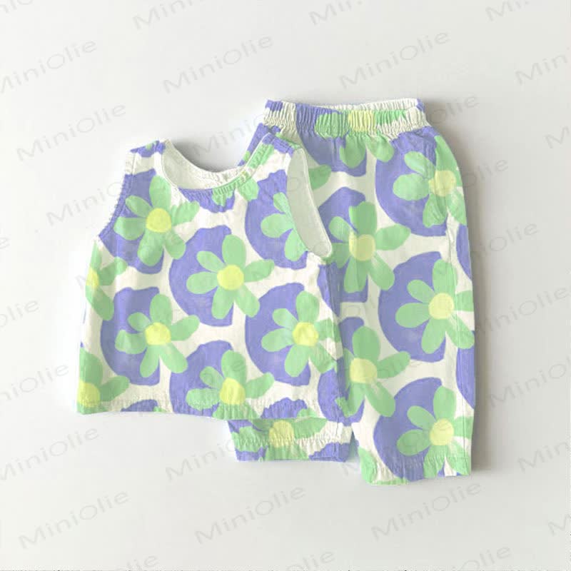 Baby 2-piece Flower Dot Blue Sleeveless Set - Blue - 2-3T - image 1
