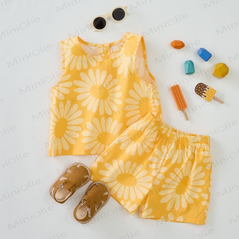Baby Toddler Yellow Sunflower Sleeveless 2-piece Set - Yellow - 3-4T - image 1
