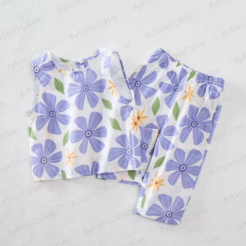 Baby Toddler Blue Flower Sleeveless 2-piece Set - image 3