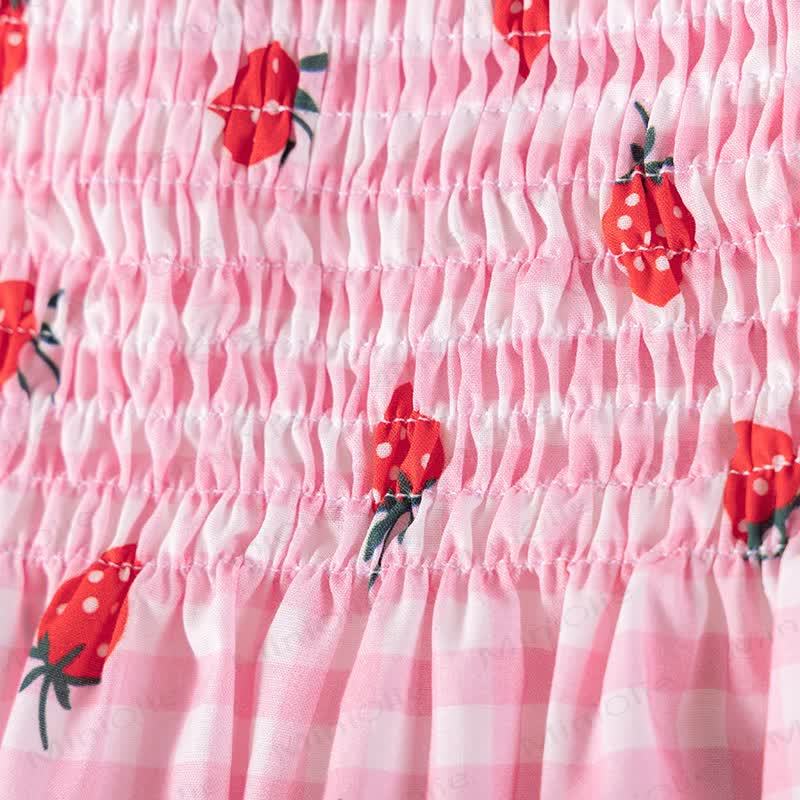 Toddler Girls Strawberry Print Pink Gingham Puff Sleeves Dress - image 4