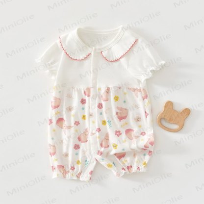 Baby Rabbit Peter Pan Collar Romper - Pink Flower&Rabbit - 18-24M - image 4