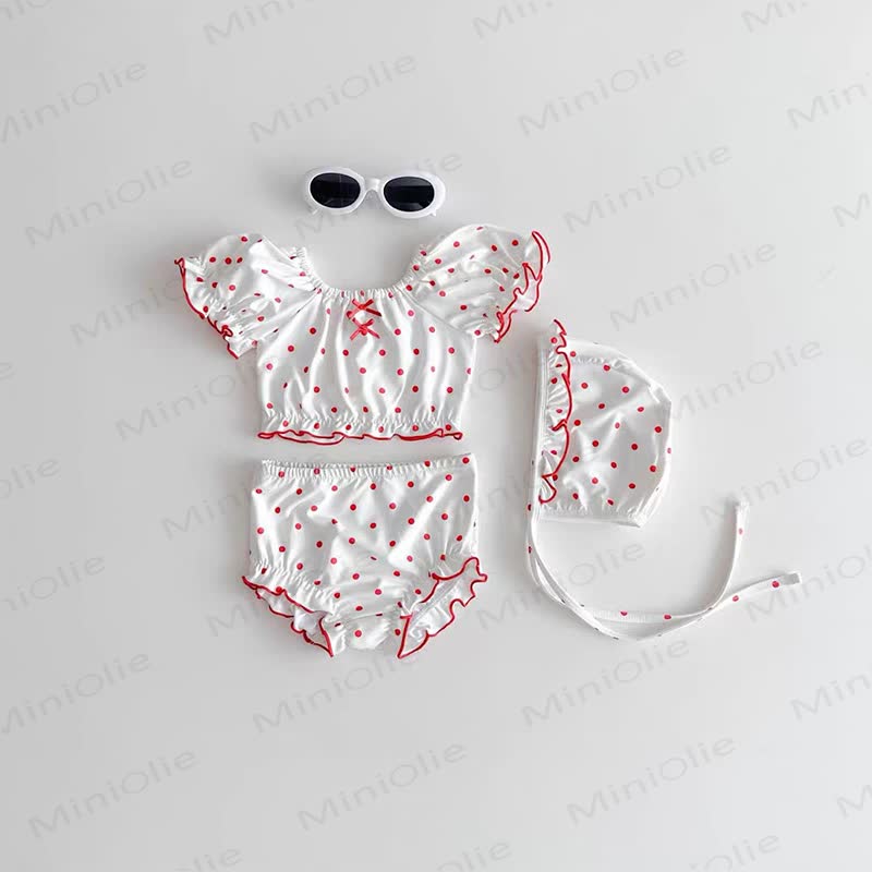 Baby Dot/Plaid Ruffle Swimsuit Set With Hat - White Dot - 2-3T - image 2