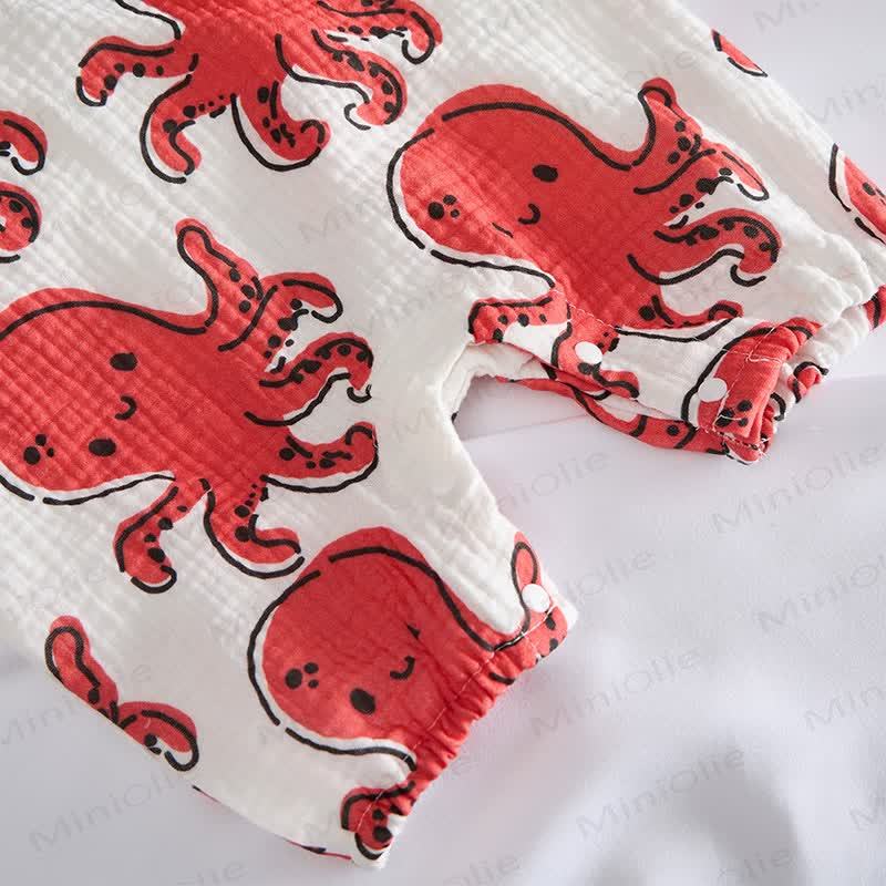 Baby Octopus Printed White Romper with Hat - image 3