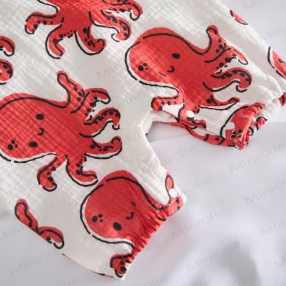 Baby Octopus Printed White Romper with Hat - image 3
