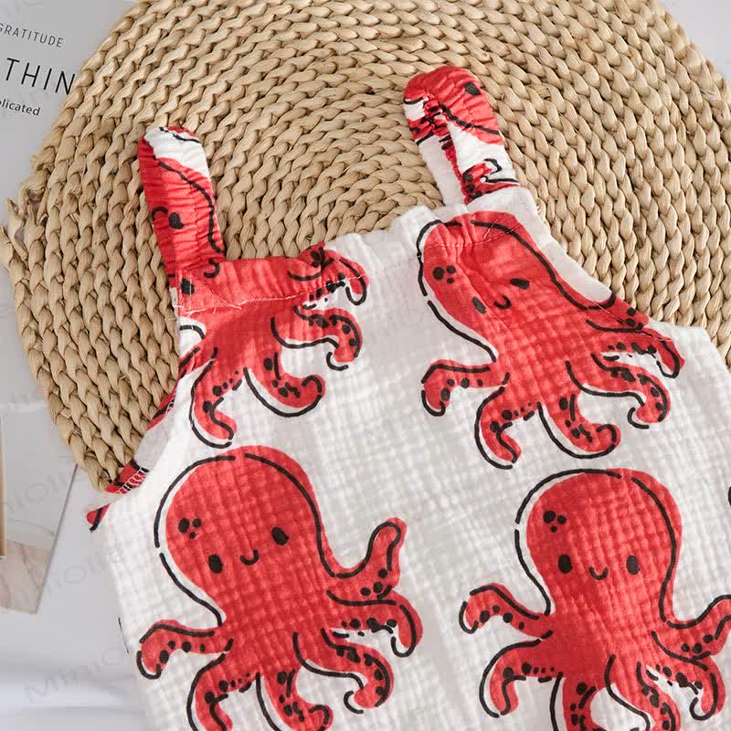 Baby Octopus Printed White Romper with Hat - image 2