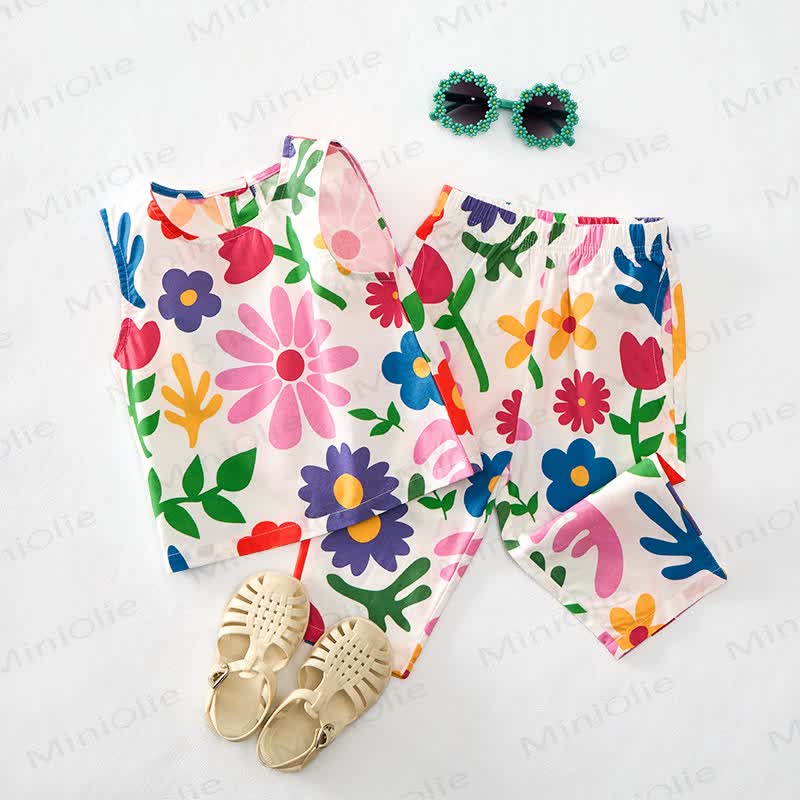 Baby Toddler Colorful Spring Flowers Sleeveless 2-piece Set - image 2