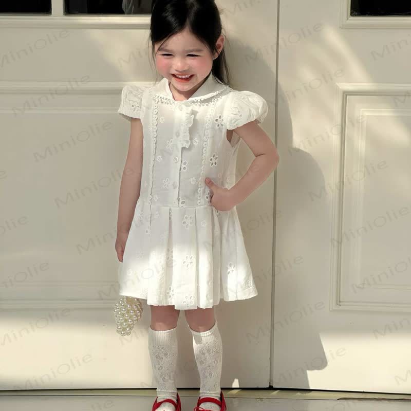 Toddler Girls Cotton Solid White Lace Dress - image 2