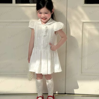 Toddler Girls Cotton Solid White Lace Dress - image 2