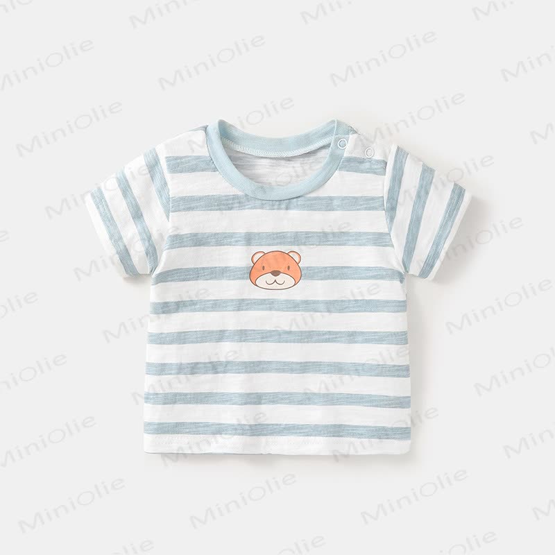Baby Boy Bear Pattern T-shirt - Blue Stripe - 3-4T - image 3