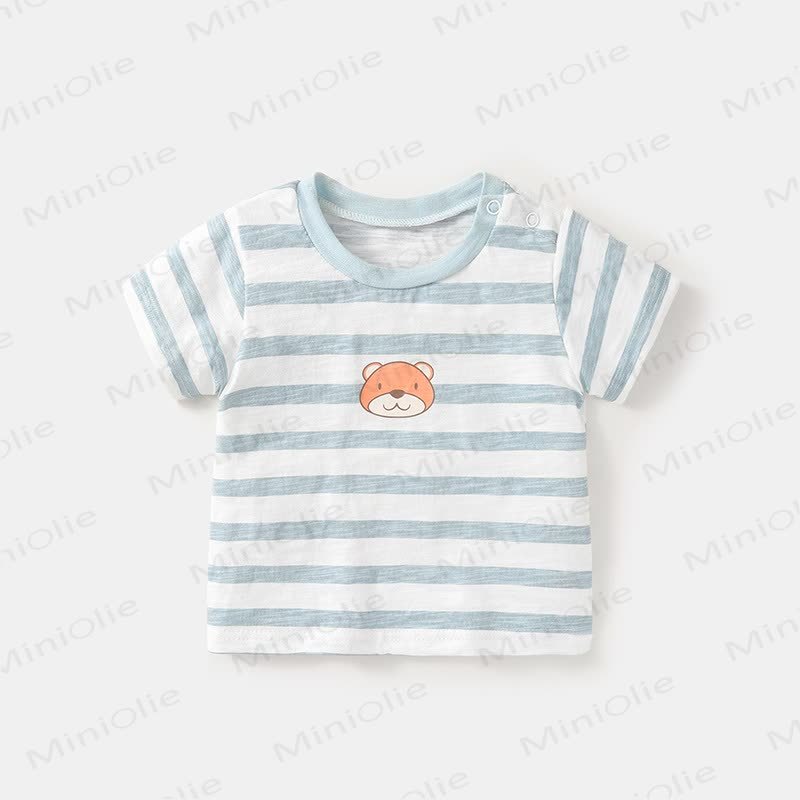 Baby Boy Bear Pattern T-shirt - Blue Stripe - 3-4T - image 3