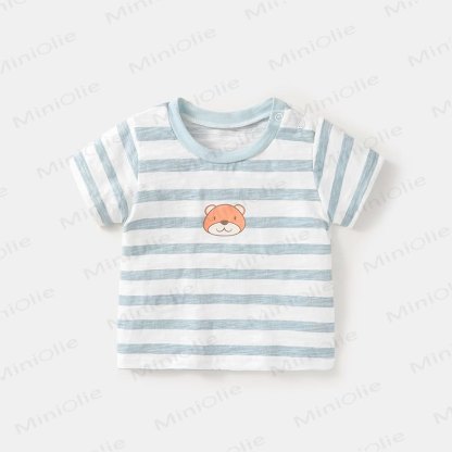 Baby Boy Bear Pattern T-shirt - Blue Stripe - 3-4T - image 3