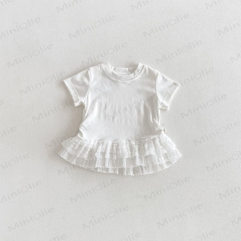 Baby Girl Lace Spliced T-Shirt - White - 3-4T - image 2