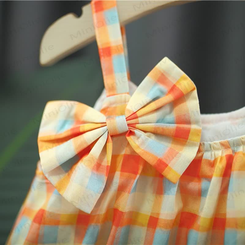 Baby Orange Gingham Cotton Bow Sleeveless Tank Top and Shorts Set - image 4
