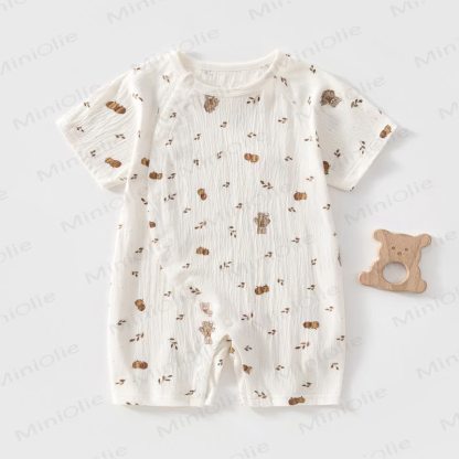 Baby Dot/Bear Front Placket Button Romper - White Bear - 18-24M - image 4