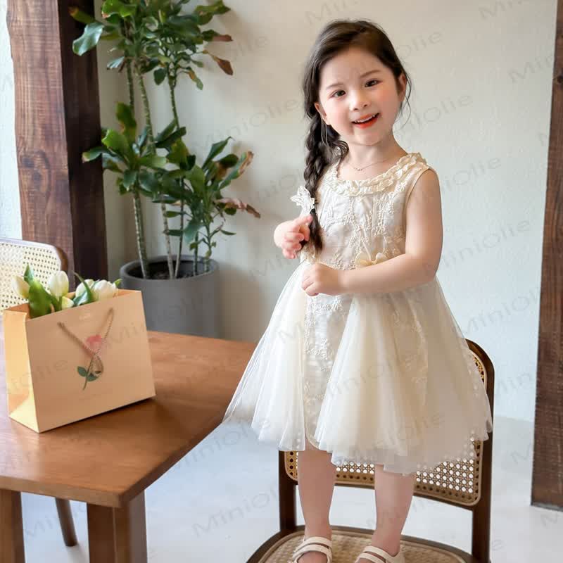 Toddler Girls Bows Tulle Princess Sleeveless Dress - Beige - 8-9T - image 2