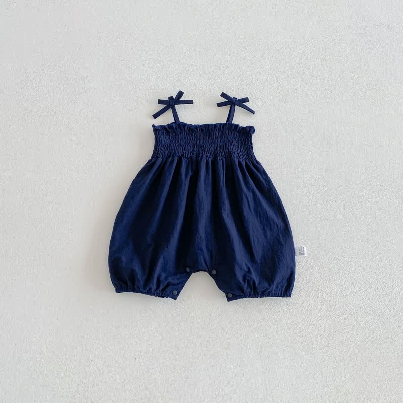 Baby Solid Color/Floral Strap Romper - Navy - 18-24M - image 2
