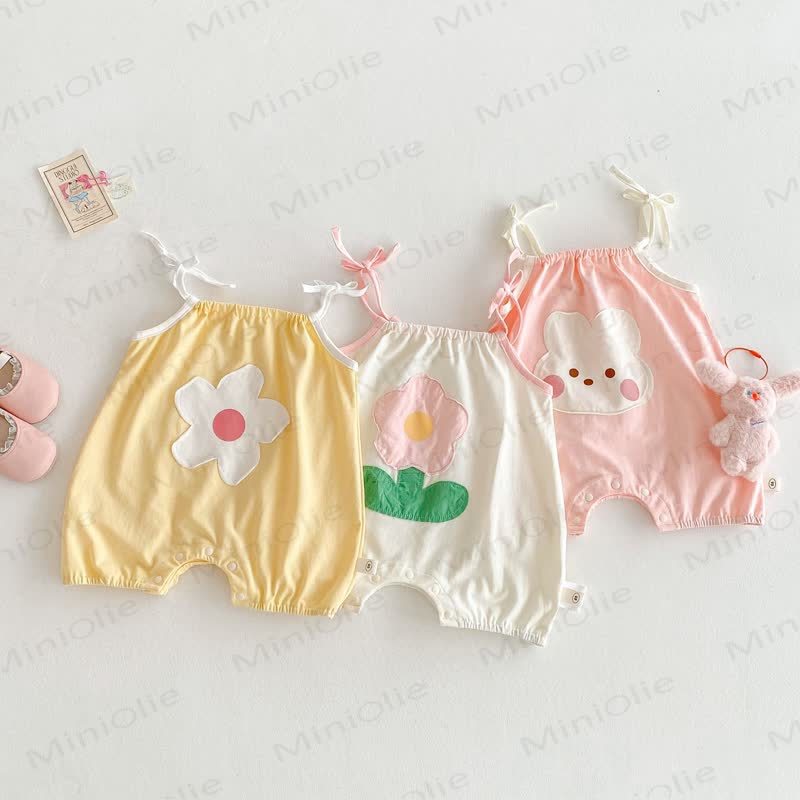 Baby Girl Flower/Rabbit Strap Romper - image 1