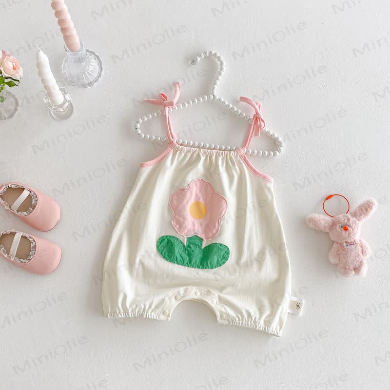 Baby Girl Flower/Rabbit Strap Romper - Beige Flower - 18-24M - image 2