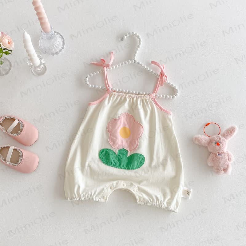 Baby Girl Flower/Rabbit Strap Romper - Beige Flower - 18-24M - image 2