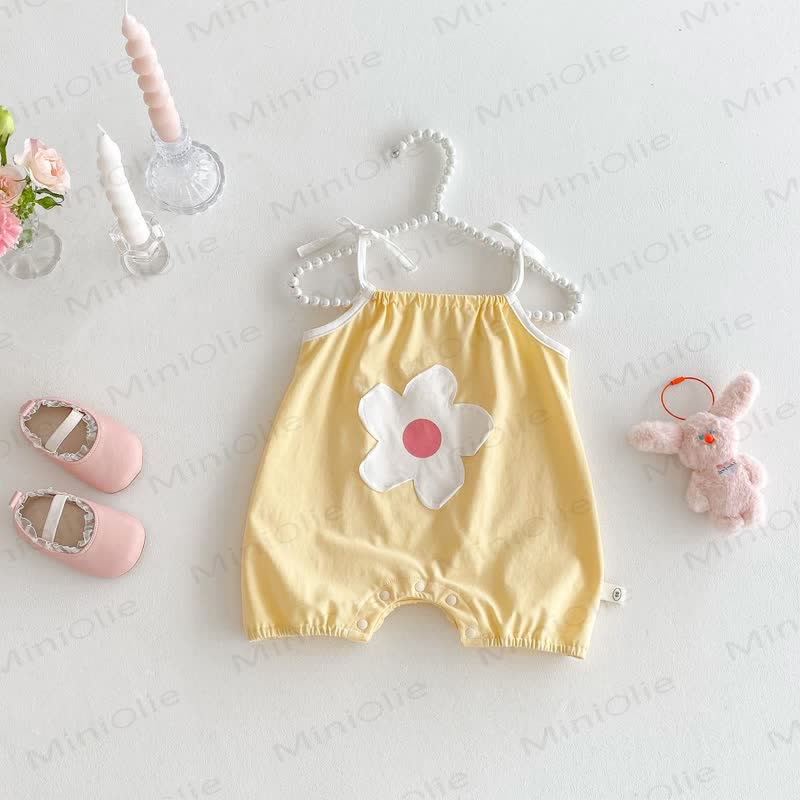 Baby Girl Flower/Rabbit Strap Romper - Yellow Flower - 18-24M - image 4