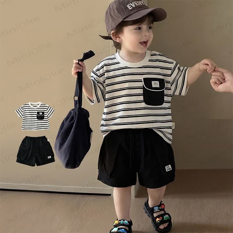 Baby Toddler Boys Cotton Striped Top or Solid Black Shorts - image 1