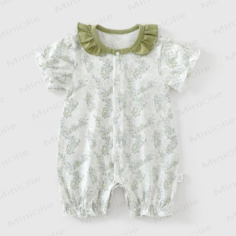 Baby White&Green Floral Ruffle Collar Romper - White&Green - 18-24M - image 1