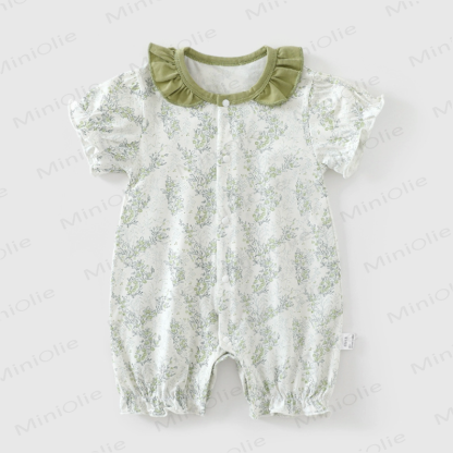 Baby White&Green Floral Ruffle Collar Romper - White&Green - 18-24M - image 1