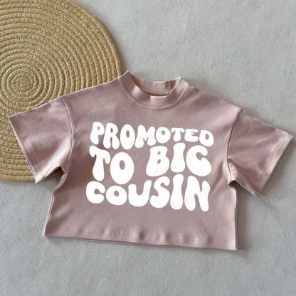 PROMOTED TO BIG COUSIN Baby Summer Casual T-Shirt - Coral Pink - 2-3T - image 3