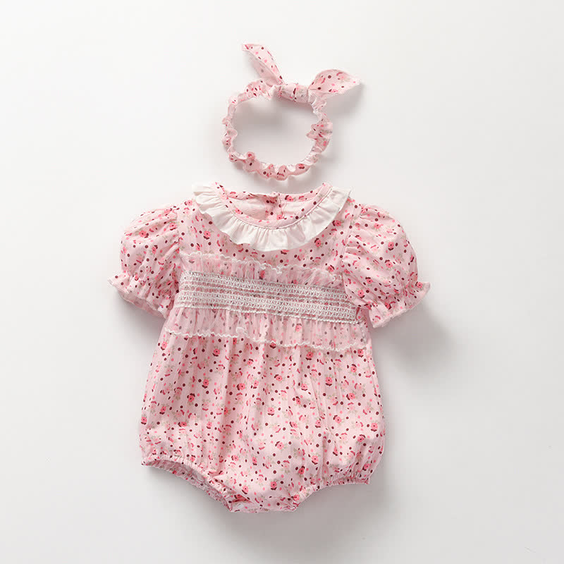  Baby Pink Floral Smocked Bodysuit withHeadband - Pink - 18-24M - image 1