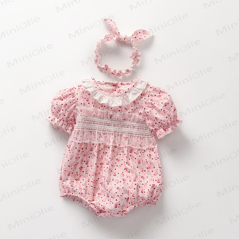  Baby Pink Floral Smocked Bodysuit withHeadband - Pink - 18-24M - image 1